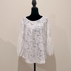 Lucky Brand sheer floral balloon sleeves white Blouse size M NWOT